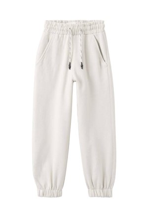 Sweatpants gris clair en mélange de coton, avec une taille élastique dotée d'un cordon de serrage ajustable, deux poches latérales et des poignets côtelés.