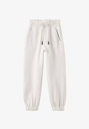 Sweatpants gris clair en mélange de coton, avec une taille élastique dotée d'un cordon de serrage ajustable, deux poches latérales et des poignets côtelés.
