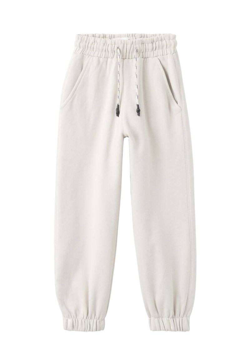 Sweatpants gris clair en mélange de coton, avec une taille élastique dotée d'un cordon de serrage ajustable, deux poches latérales et des poignets côtelés.