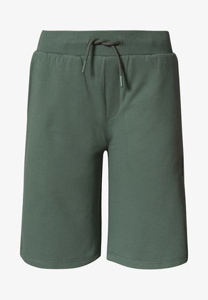 Pantaloni corti verdi in misto cotone con vita elasticizzata e cordoncino. Presentano tasche laterali e una vestibilità dritta con orli ben rifiniti.