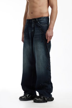 PATCH - Loose Jeans - dark blue washed