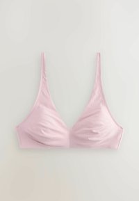 Bralet roz deschis cu o decolteu adânc în formă de V și bretele subțiri. Fabricat dintr-un material neted și elastic, cu cusături subtile și fără suport pentru sâni.
