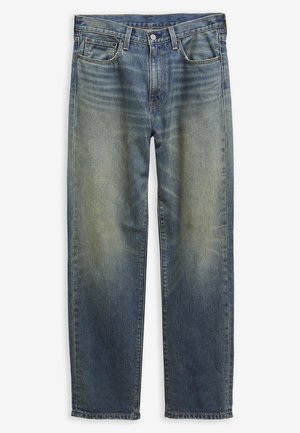 Blauwe denim jeans met een vervaagde afwerking. Kenmerken zijn het klassieke vijfzakkenontwerp, een knoopsluiting en een rechte pijpvorm.
