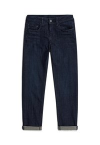 Tumman siniset farkut suoraa leikkausta, käännetyt lahkeensuut, viiden taskun malli ja siisti viimeistely ilman näkyviä metalliosia.