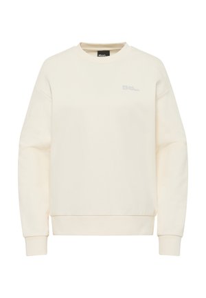Cremefarbener Sweatshirt aus weichem Material, mit Rundhalsausschnitt und lockerer Passform. Dezente Logo-Details auf der Brust und gerippte Bündchen.