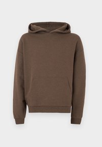 Brauner Hoodie aus weichem Stoff mit einer Fronttasche, Kapuze mit Kordelzug und gerippten Bündchen sowie Saum für eine bequeme Passform.