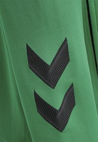 Zielona tkanina z dwoma czarnymi paskami w kształcie jodełki z subtelnymi falistymi wzorami linii, prawdopodobnie na części ubrania.