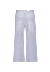 Pantalon large à rayures bleues et blanches, avec une taille haute et des poches arrière, confectionné dans un tissu léger au toucher lisse.