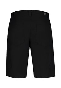 Svarta shorts med en slät tygfinish, som har midjehöjd, två bakfickor och sidofickor för ökad funktionalitet.
