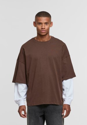 DOUBLE LONGSLEEVES - Bluză cu mânecă lungă - chocolatebrown brightwhite