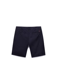 Donkerblauwe korte broek gemaakt van duurzaam stof, met een ontwerp met twee zakken aan de achterkant en subtiele stiksel details.