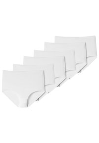 Culotte hipster en coton blanc, avec une texture lisse et une taille élastique, présentée dans un ensemble de six pièces identiques.