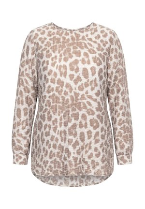 Ulla Popken, TEXTURED LONG SLEEVE LEOPARD PRINT BLOUSE - Blouse - dark cement