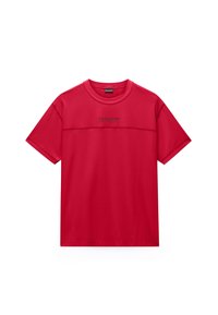 Κόκκινο T-shirt με στρογγυλή λαιμόκοψη και κοντά μανίκια. Διαθέτει «NAPAPIJRI» κεντημένο με μαύρο χρώμα στο στήθος. Ομαλή υφή υφάσματος.