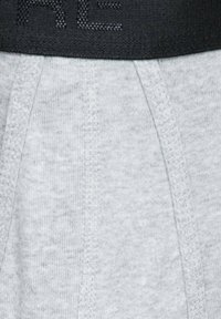 Gray boxer shorts made of soft cotton fabric. Features a wide black waistband with a textured logo. Visible stitching details.