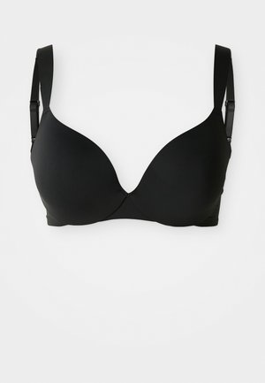 Black padded bra with adjustable straps and underwire support, designed for comfort and everyday wear.