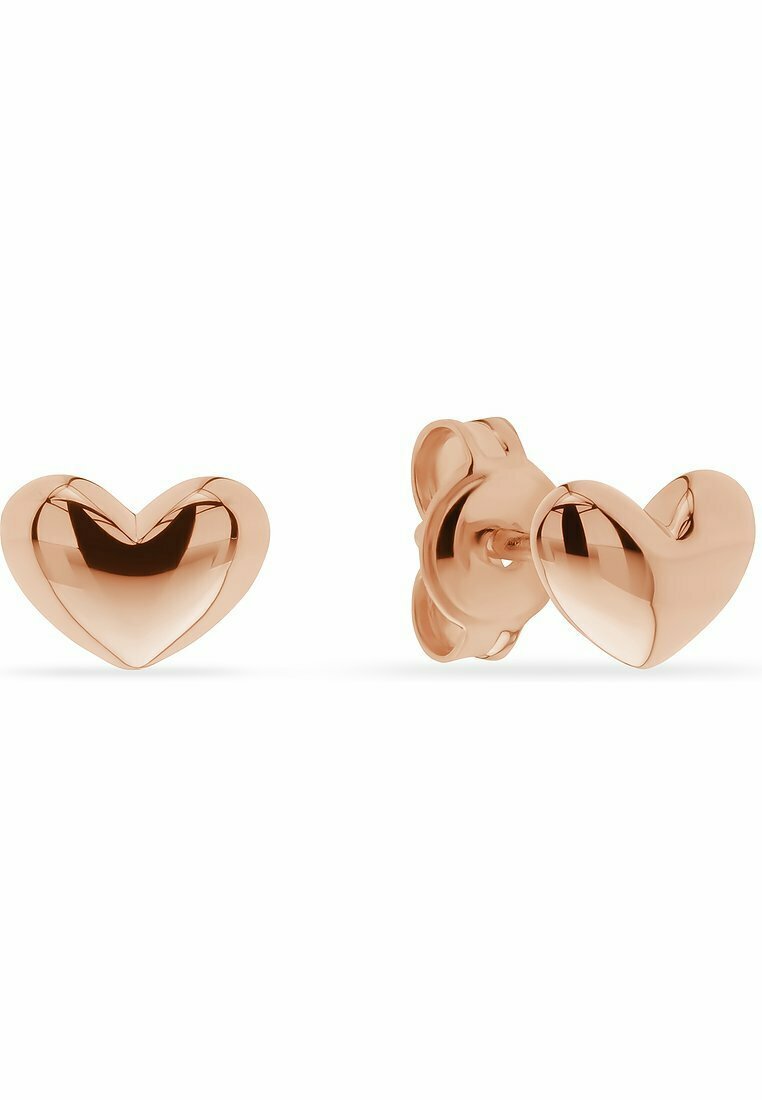 Rose gold hjerteformede stud øreringe med en glat, poleret overflade og en sikker lukning for behagelig bæring.
