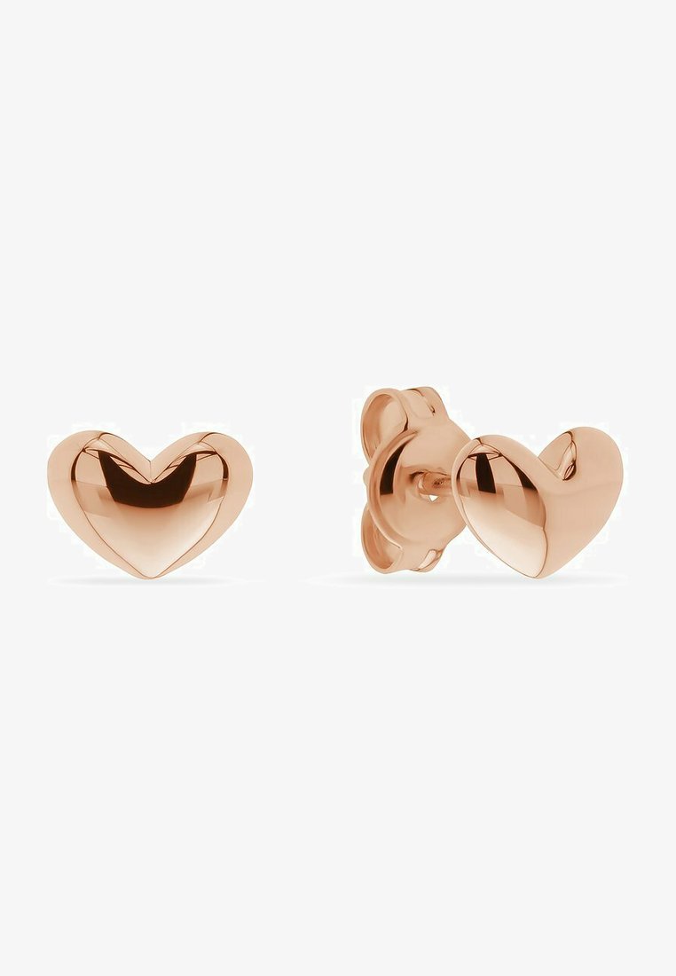Rose gold hjerteformede stud øreringe med en glat, poleret overflade og en sikker lukning for behagelig bæring.