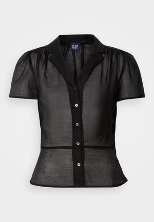 Μαύρο διαφανές μπλουζάκι με κοντά μανίκια και φουσκωτούς ώμους, κλείσιμο με κουμπιά μπροστά, δομημένο γιακά και ελαφρώς φαρδύ τελείωμα από την GAP.