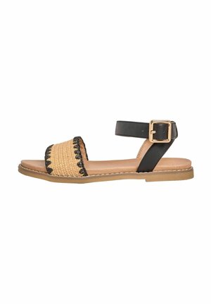 Friends Like These REGULAR FIT - NATURAL RAFFIA COMFORT FAUX LEATHER STRAP FLAT SANDALS  . - Sandals - black