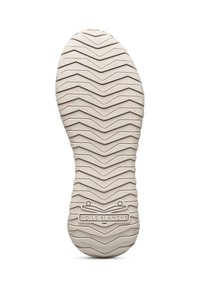 Suola di scarpa in gomma bianca con motivo a zig-zag, caratterizzata da un marchio in rilievo "VOILE BLANCHE" sul tallone per un tocco di dettaglio.
