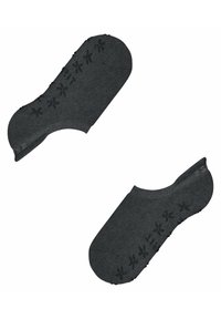 Graue Baumwoll-Sneaker-Socken mit rutschfesten Gummi-Blumenmustern auf den Sohlen. Knöchellanges Design für einen niedrigen Tragekomfort.
