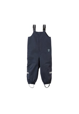 Laadukkaat siniset vedenpitävät haalarit, joissa on joustavat hihnat, säädettävät olkahihnat ja heijastavat yksityiskohdat näkyvyyden parantamiseksi. Valmistettu kestävästä materiaalista.