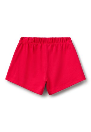 Shorts rossi in cotone con elastico in vita, caratterizzati da una texture liscia e un design semplice, adatti per l'abbigliamento casual.