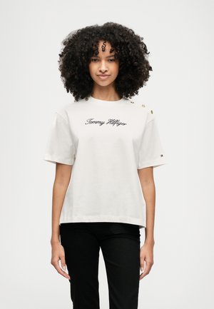 Tommy Hilfiger SCRIPT TEE - Majica kratkih rukava s printom - ecru