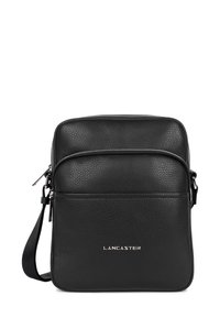 Borsa a tracolla nera in pelle con finitura texturizzata, dotata di scomparto principale con zip, tasca frontale e tracolla regolabile.
