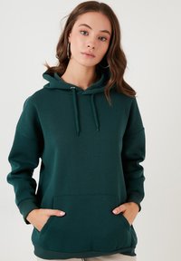 Hoodie - dark green melange