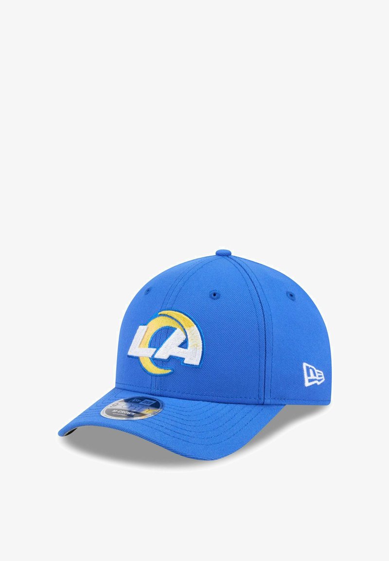 Blaues Cap aus Stoff mit strukturiertem Design. Mit gesticktem 'LA'-Logo in Weiß und Gelb auf der Vorderseite. Geformter Schirm.