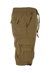 Cargo shorts van olijfgroene stof, met meerdere zakken, verstelbare trekkoord taille en verstevigde stiksels bij de zoom.