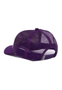 Ljubičasta mrežasta snapback kapa s čvrstim prednjim dijelom i zaobljenim vizirom. Ima plastičnu podesivu traku i oznaku od tkanine na poleđini.