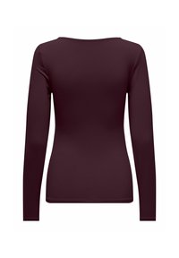 Maglietta a maniche lunghe di un profondo bordeaux, realizzata in un tessuto liscio. Presenta un collo rotondo e una silhouette aderente, senza dettagli visibili.