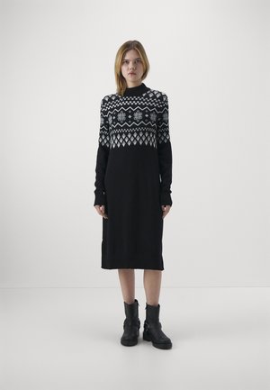 VILA VIRIL CREW NECK MIDI DRESS - Φόρεμα-πουλόβερ - black/light grey