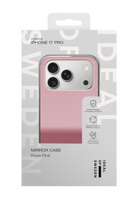 Funda espejo para iPhone 17 Pro en color rosa rosa, con un acabado brillante, diseño protector, materiales reciclados y resistencia a caídas de hasta 3 metros.