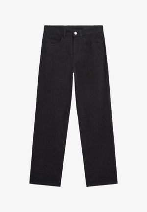 Zwarte, recht gesneden jeans gemaakt van denim met een gladde textuur. Beschikt over vijf zakken, een knoopsluiting en een rits.