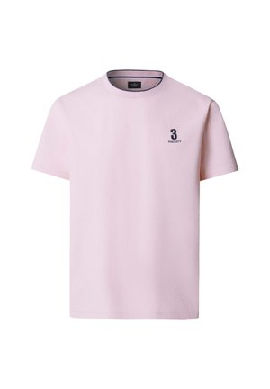 Camiseta de manga corta color rosa claro con cuello redondo, pequeño logo negro "3 Hackett" en el lado izquierdo del pecho.