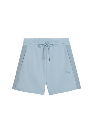 Lyseblå afslappede shorts med elastisk talje, forlommer, snøre og diskret Puma-logo på venstre ben.