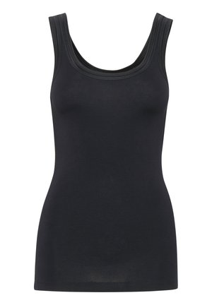Top senza maniche nero realizzato in morbido cotone, con scollatura rotonda e silhouette aderente. Nessun motivo o elemento decorativo presente.