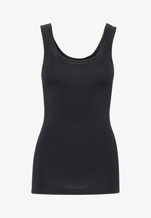 Top senza maniche nero realizzato in morbido cotone, con scollatura rotonda e silhouette aderente. Nessun motivo o elemento decorativo presente.