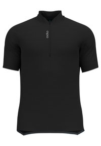 Jersey de ciclismo negro de manga corta con cuello con cremallera, tejido texturizado, corte slim y detalles de puño en contraste.