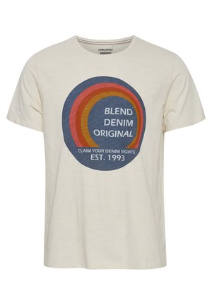 Krem majica od pamuka s višebojnim kružnim grafičkim uzorkom i natpisom: "BLEND DENIM ORIGINAL" i "CLAIM YOUR DENIM RIGHTS EST. 1993."