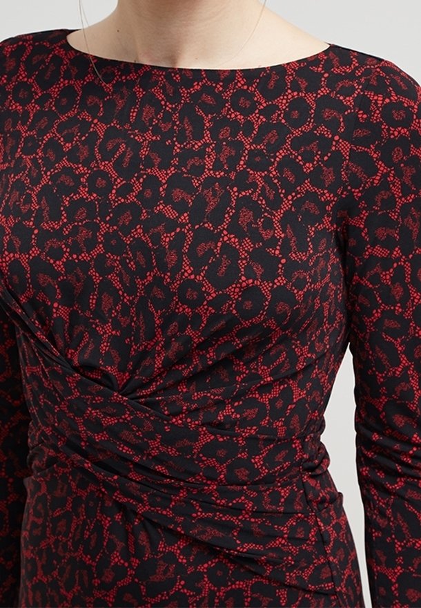 michael kors red leopard print dress Michael Kors Red Leopard Cat-Print Faux-Wrap Long Sleeve Mini Dress