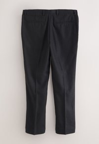 Pantaloni neri in tessuto strutturato, con design a gamba dritta, due tasche posteriori e passanti per cintura in vita.