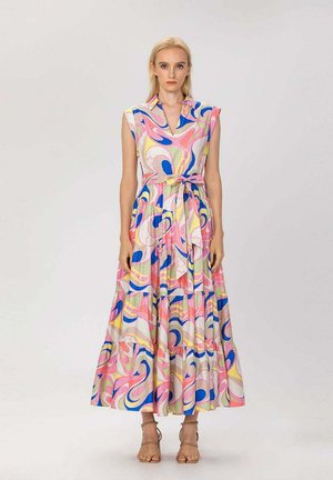 Smart and Joy, ROBE LONGUE ÉVASÉE EN COTON IMPRIMÉ AVEC CEINTURE - Robe de jour - multicolor