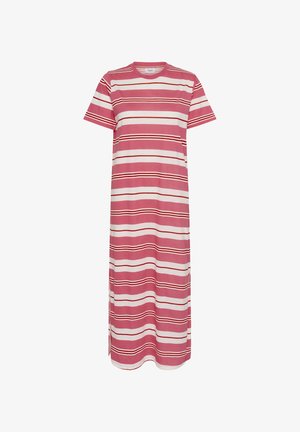 Rose- og hvidstribet maxikjole med korte ærmer, rund halsudskæring og en afslappet pasform. Fremstillet af blødt, strækbart stof med sideskår.