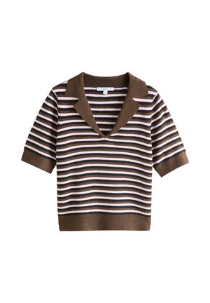 Next, TALL FIT - SUPERSOFT SHORT SLEEVE OPEN NECK POLO TOP - T-shirt basic - chocolate brown pink stripe