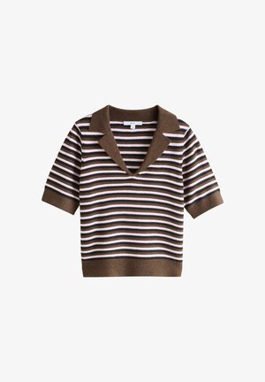 Next, TALL FIT - SUPERSOFT SHORT SLEEVE OPEN NECK POLO TOP - T-shirt basic - chocolate brown pink stripe
